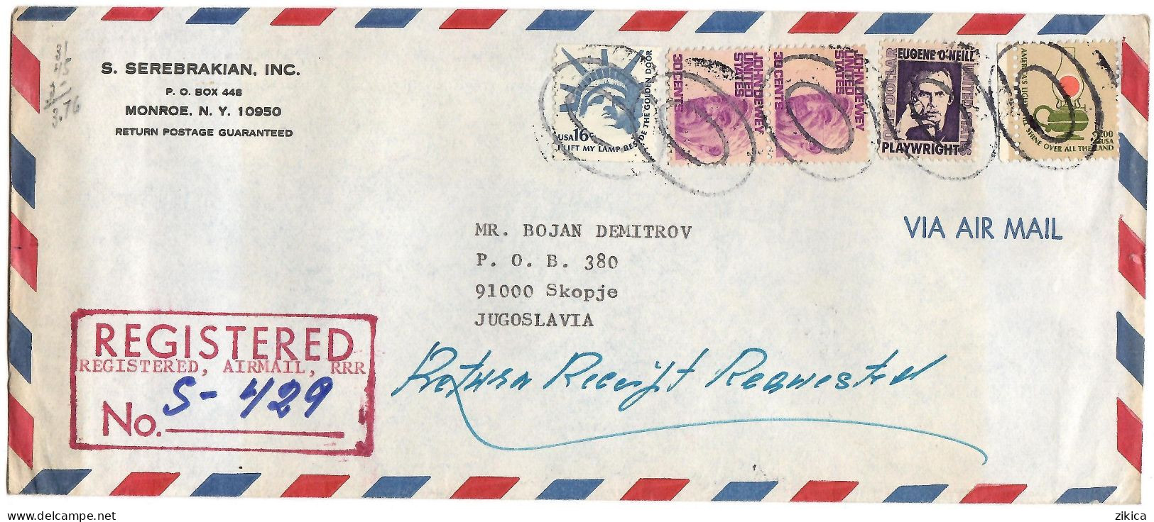 United States REGISTERED Letter Via Yugoslavia 1979 Monroe NY - Lettres & Documents