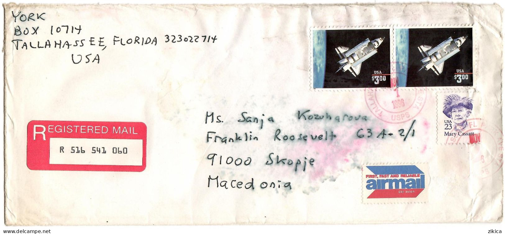 United States REGISTERED Letter Via Macedonia 1996 Tallanassee FL - Covers & Documents