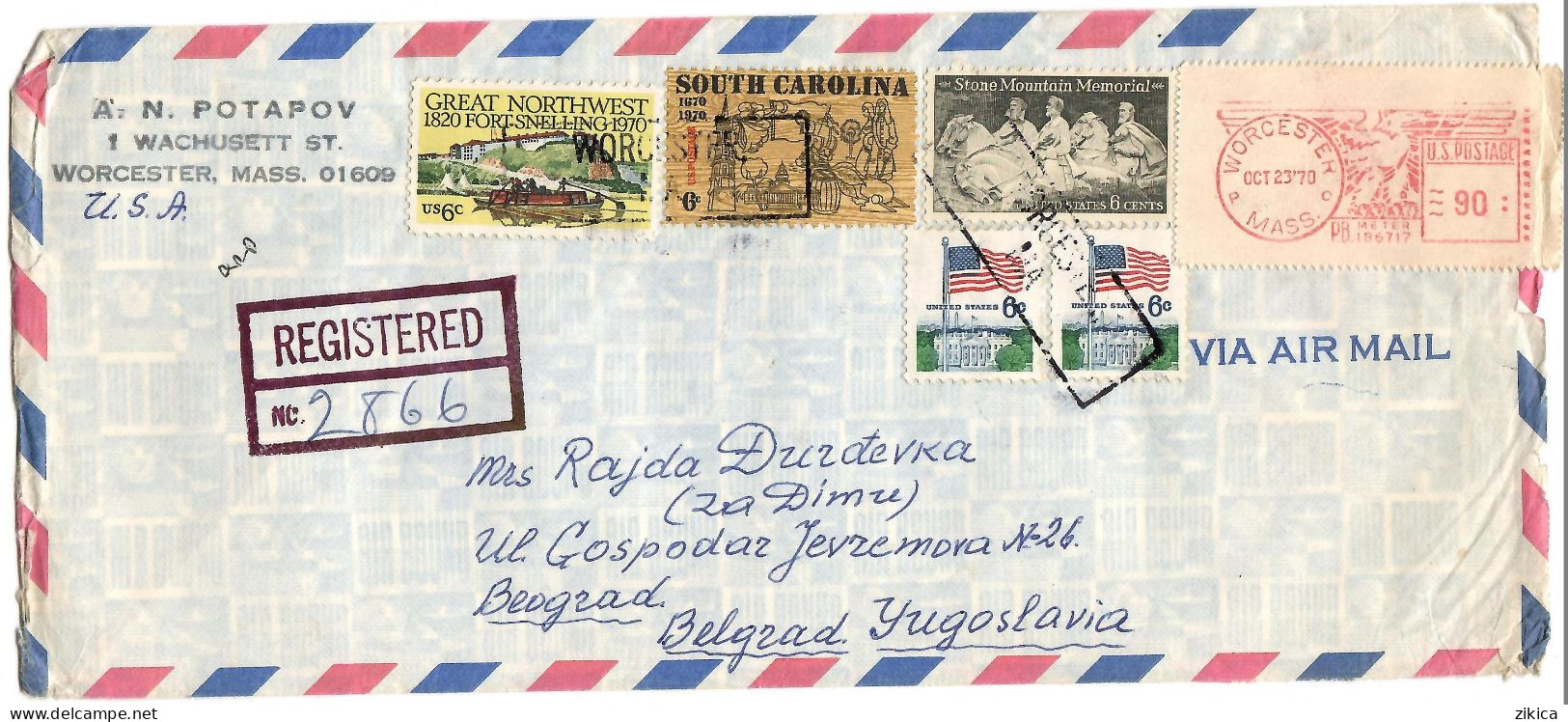 United States REGISTERED Letter Via Yugoslavia 1970 Worcester Mass - Lettres & Documents