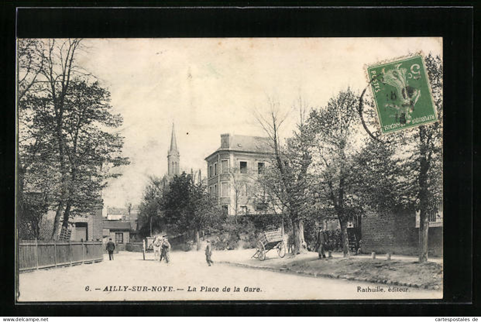 CPA Ailly-sur-Noye, La Place De La Gare, L`Eglise  - Ailly Sur Noye