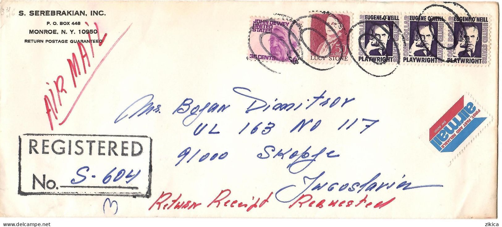 United States REGISTERED Letter Via Yugoslavia 1978 Monroe NY - Lettres & Documents