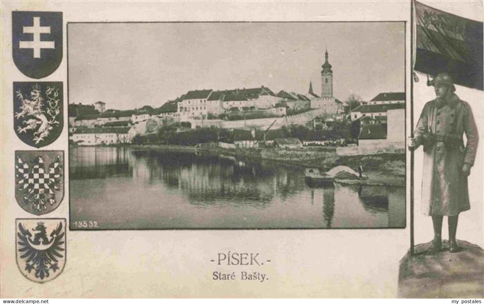 73977434 Pisek__Pisch_CZ Stare Basty Panorama Wappen Soldat - Tchéquie