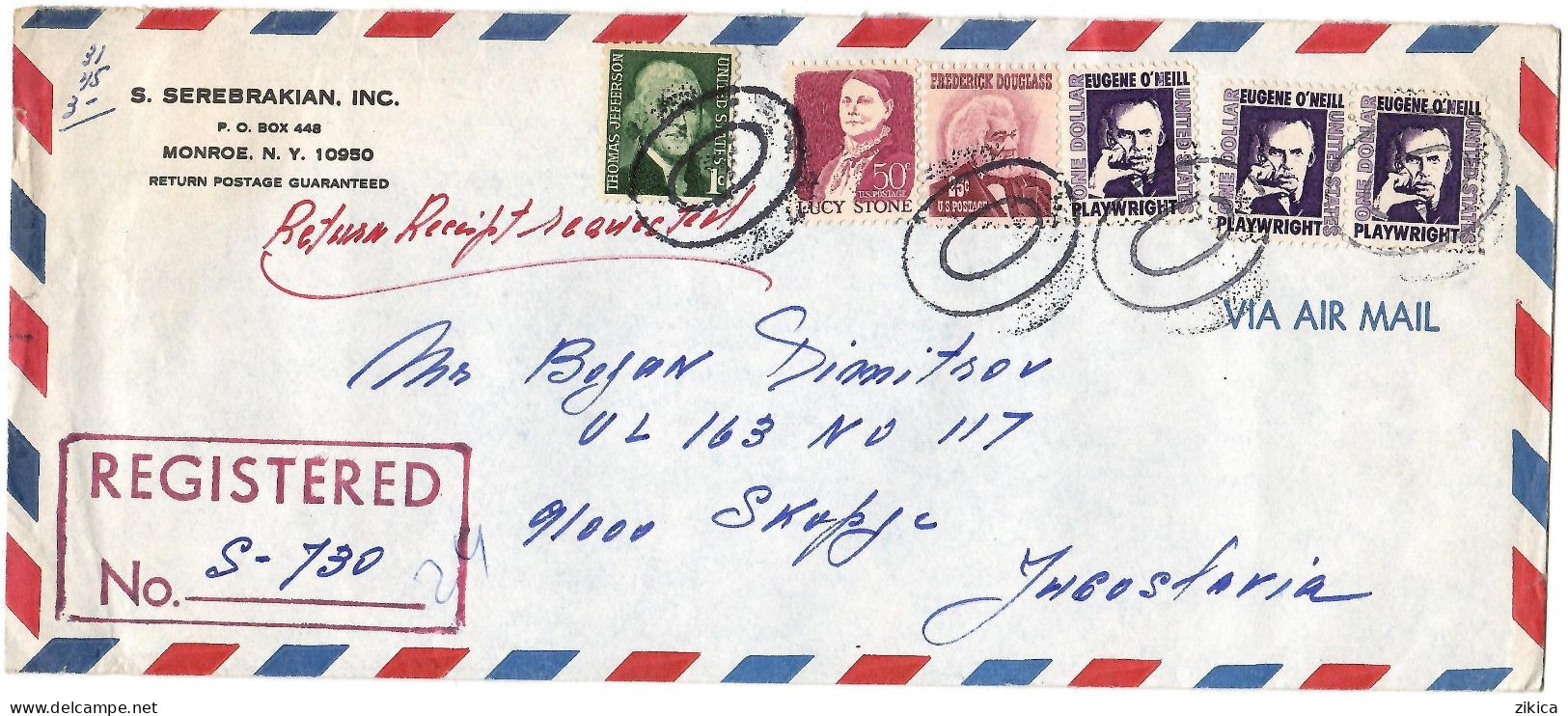United States REGISTERED Letter Via Yugoslavia 1978 Monroe NY - Lettres & Documents