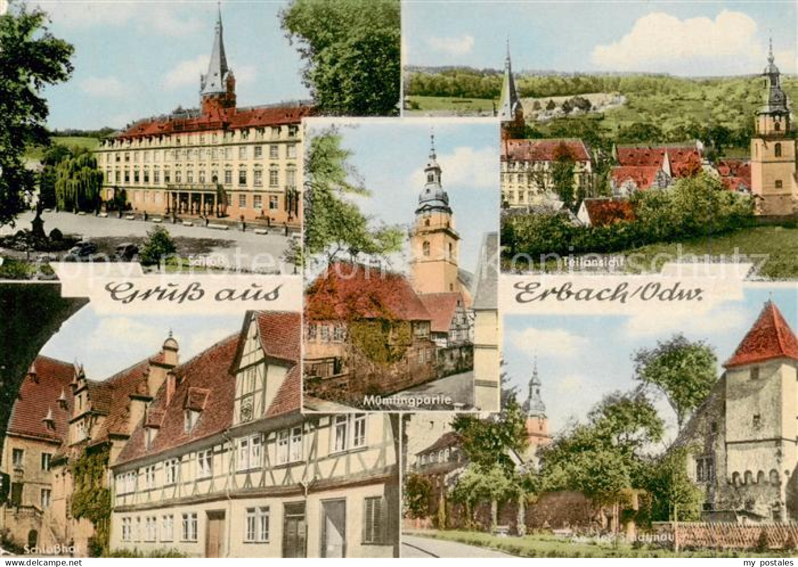 73867338 Erbach Odenwald Schloss Teilansicht Muemlingpartie Schlosshof Stadtmaue - Erbach