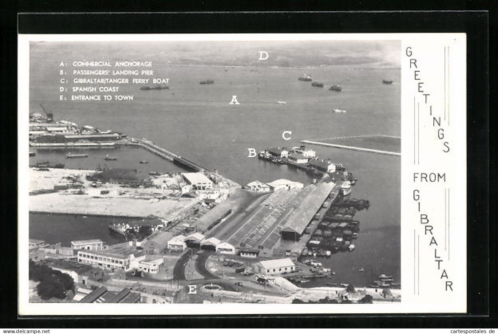 Postal Gibraltar, Commercial Anchorage, Passengers` Landing Pier, Spanish Coast, Entrance To Town, Fliegeraufnahme  - Gibilterra