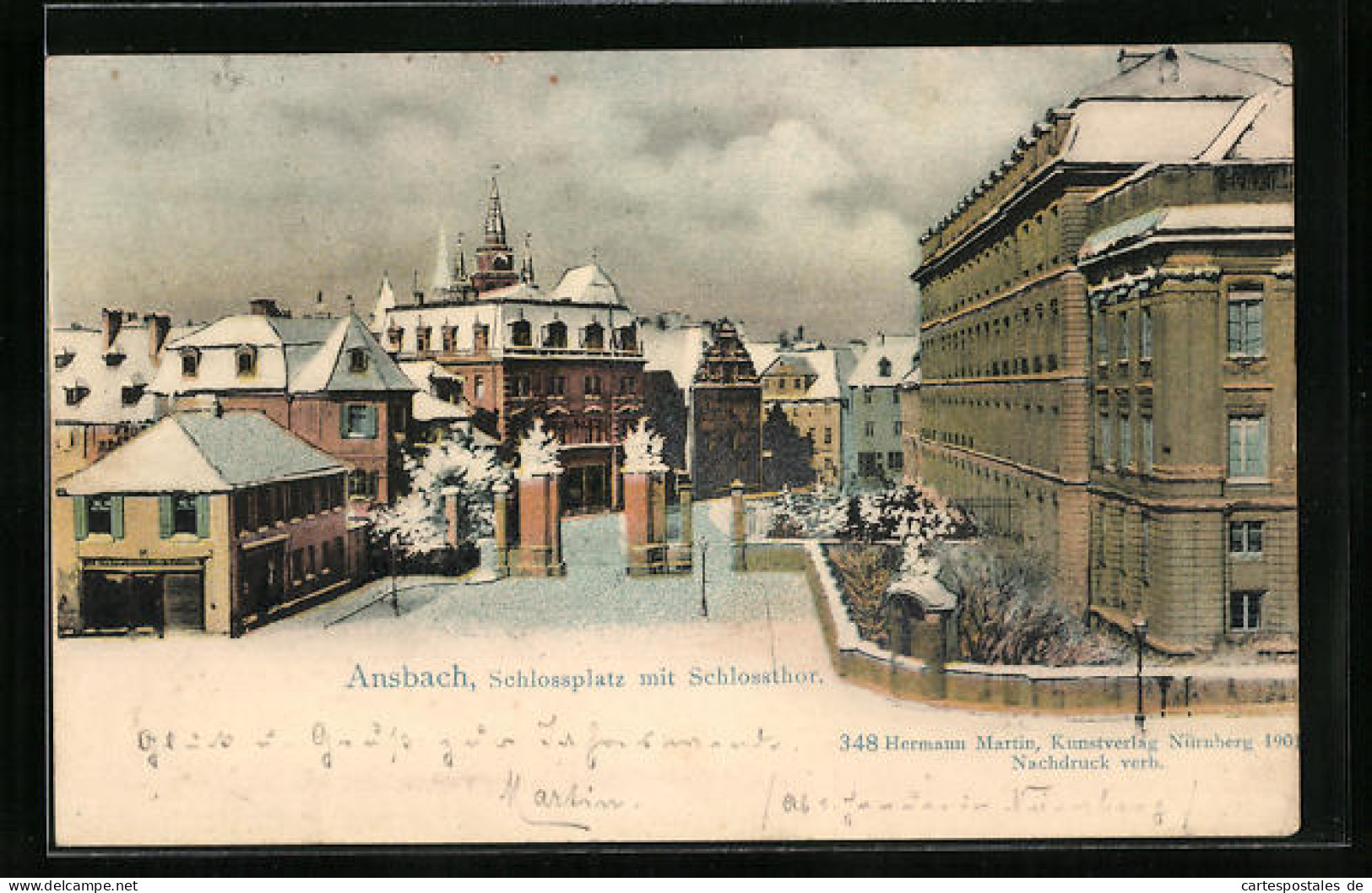 AK Ansbach, Schlossplatz Mit Schlossthor Im Winterglanz  - Ansbach