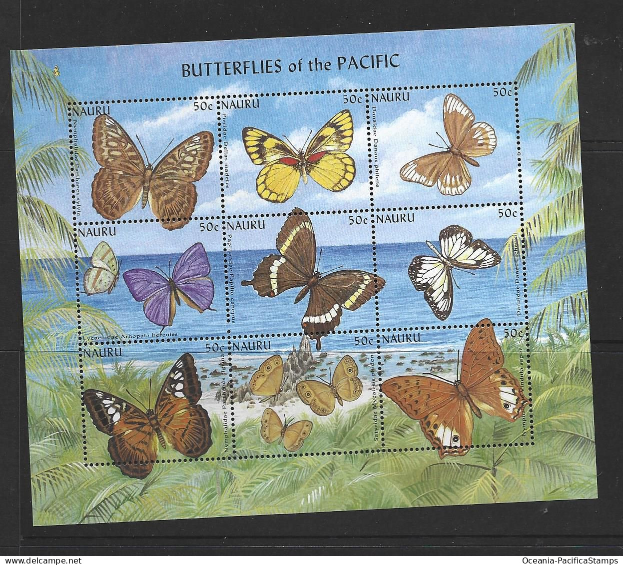 Nauru 2002 Pacific Butterflies Miniature Sheet Of 9 Values MNH - Nauru