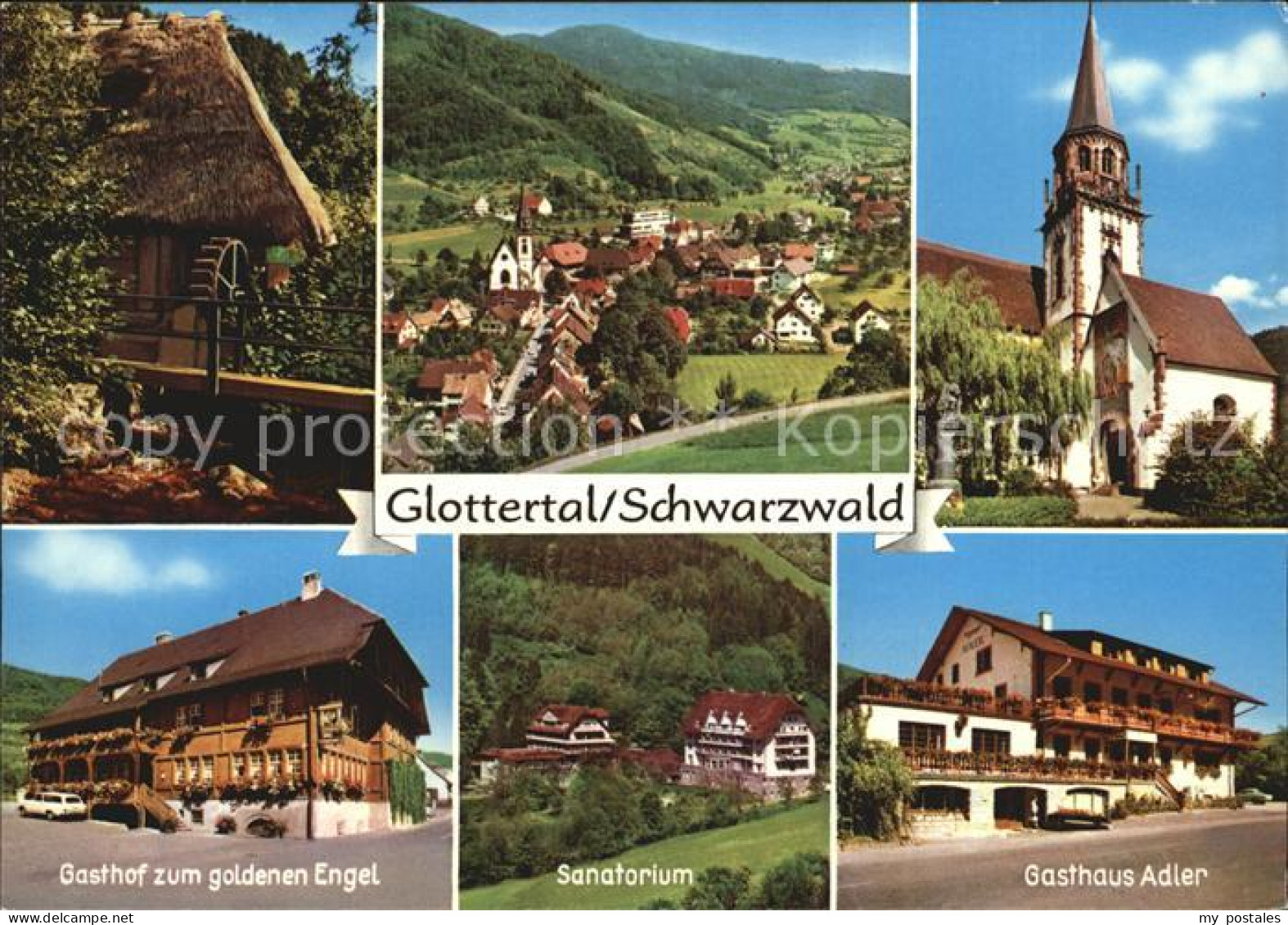 72493569 Glottertal Panorama Schwarzwald Wasserrad Kirche Gasthoefe Sanatorium G - Glottertal