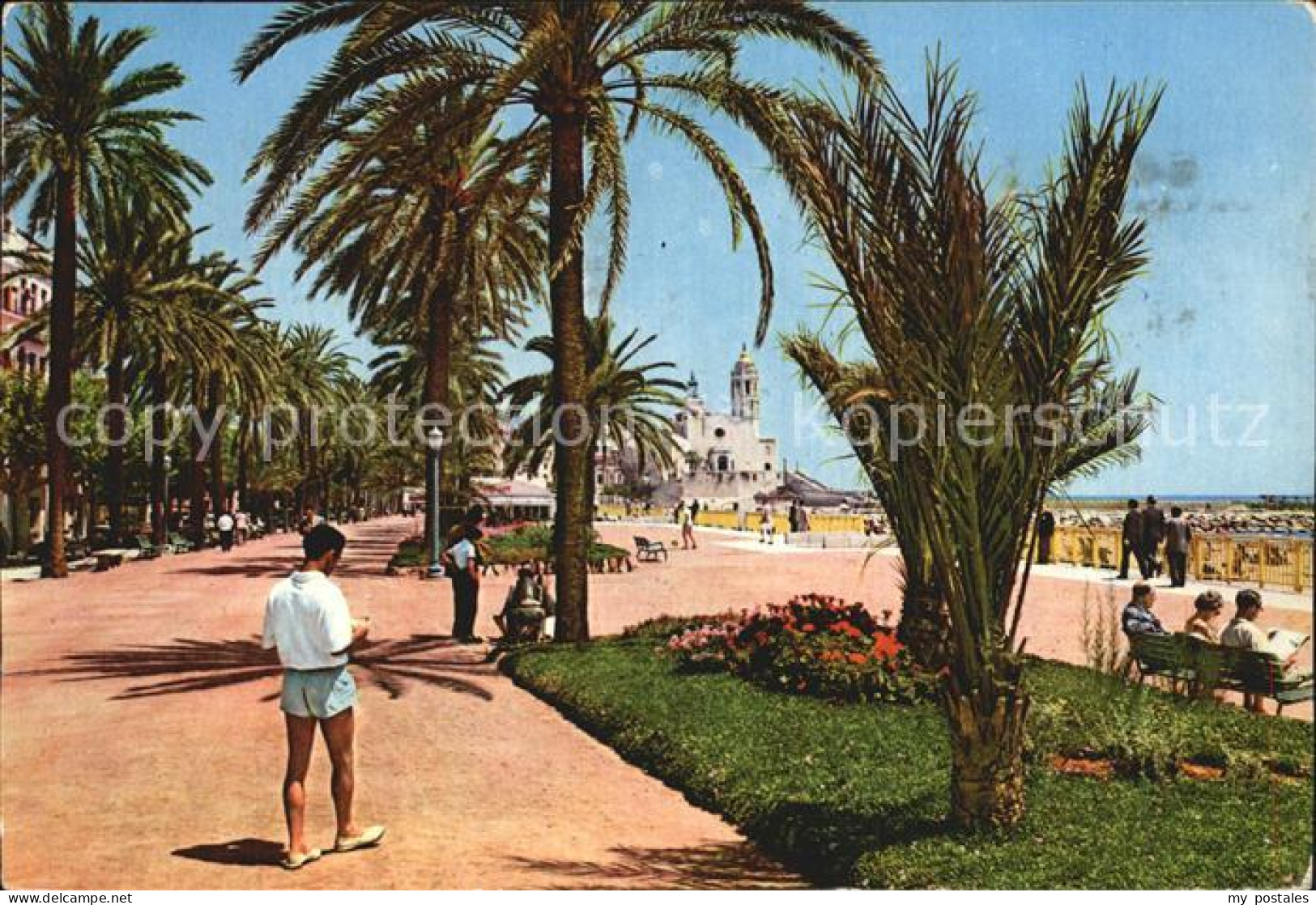 72493460 Sitges Promenade Palmen Strand  - Sonstige & Ohne Zuordnung