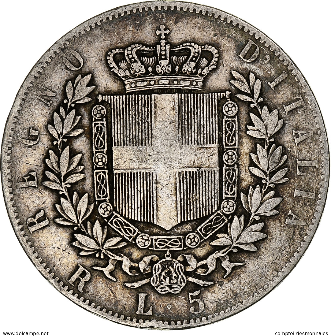 Italie, Vittorio Emanuele II, 5 Lire, 1877, Rome, Argent, TB, KM:8.4 - 1861-1878 : Victor Emmanuel II