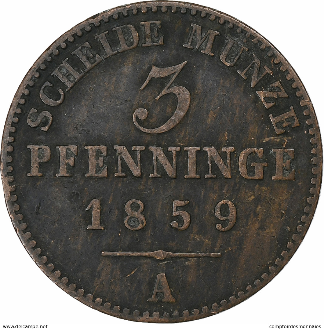 Etats Allemands, PRUSSIA, Friedrich Franz II, 3 Pfenninge, 1859, Berlin, Cuivre - Petites Monnaies & Autres Subdivisions