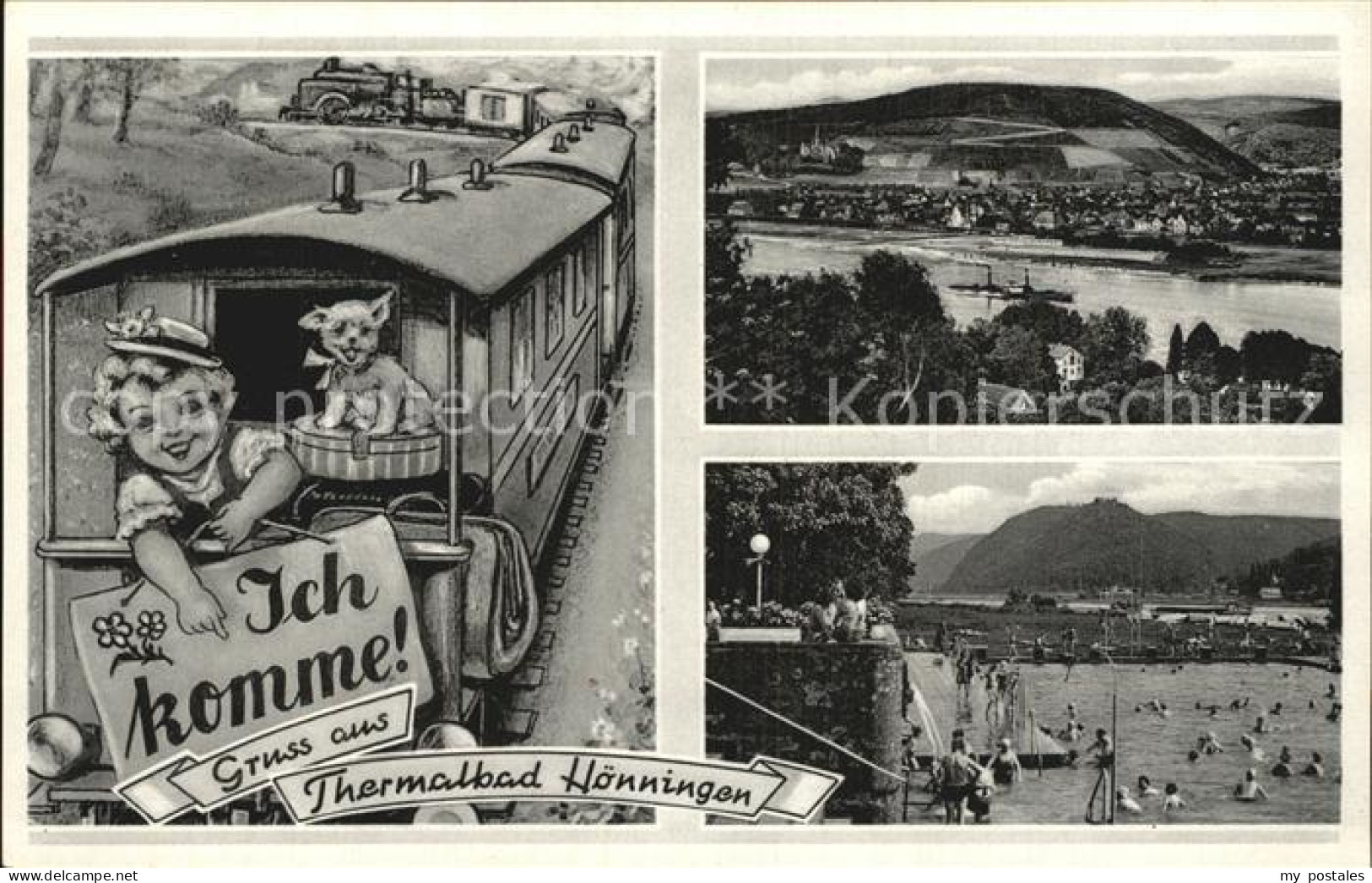 72490923 Hoenningen Bad Panorama Rhein Schwimmbad Eisenbahn Maedchen Hund Lepore - Bad Hoenningen