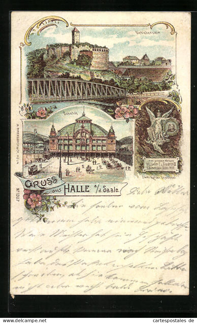 Lithographie Halle /Saale, Der Bahnhof, Giebichenstein  - Autres & Non Classés