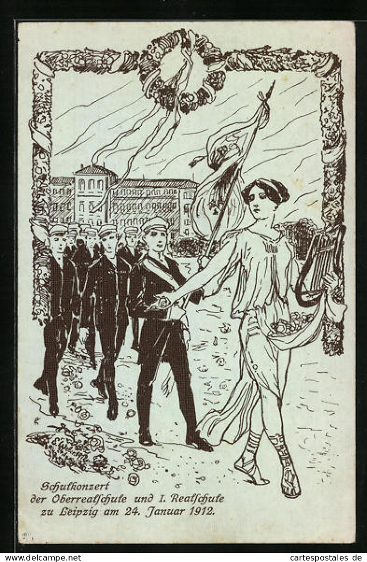 Künstler-AK Leipzig, Antike Schönheit, Schulkonzert Der Ober- Und I.Realschule Am 24.01.1912  - Leipzig