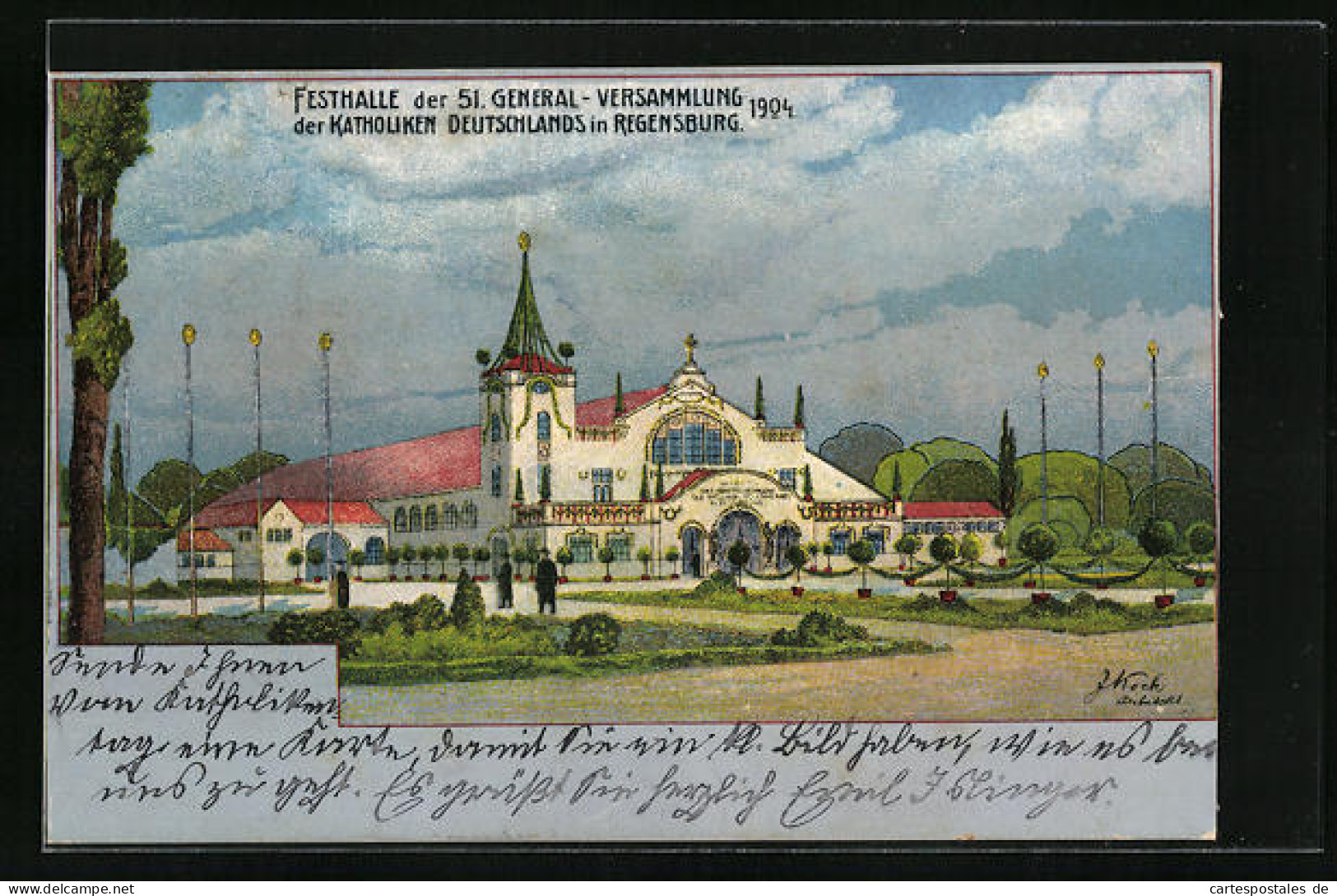 Lithographie Regensburg, Festhalle Der 51. General-Versammlung Der Katholiken Deutschlands, 1904  - Regensburg