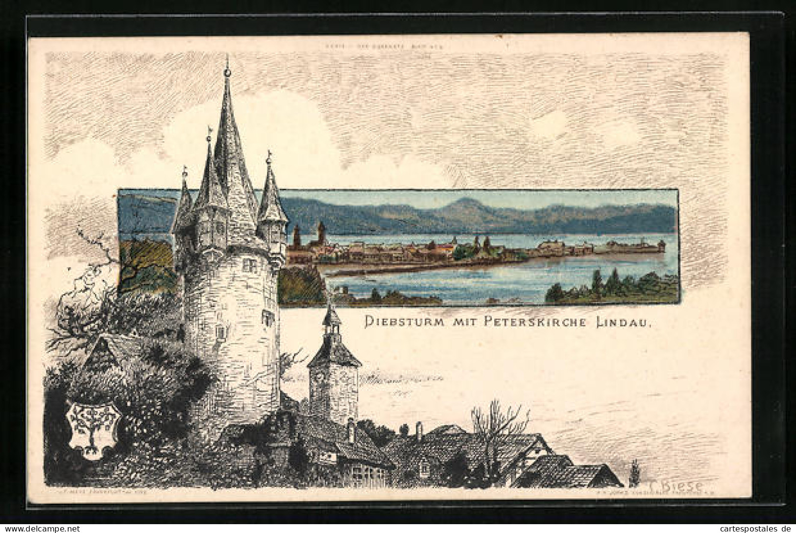 Künstler-AK Karl Mutter: Lindau, Diebsturm Mit Peterskirche, Teilansicht  - Mutter, K.