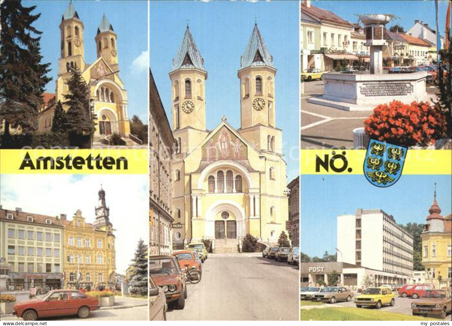 72489817 Amstetten Niederoesterreich Kirche Strassenpartie Brunnen Post Amstette - Other & Unclassified