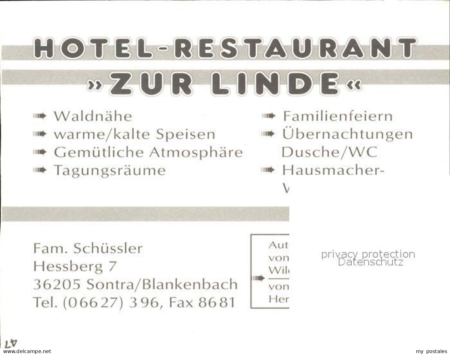 72489638 Blankenbach Sontra Hotel Restaurant Zur Linde Sontra - Sontra