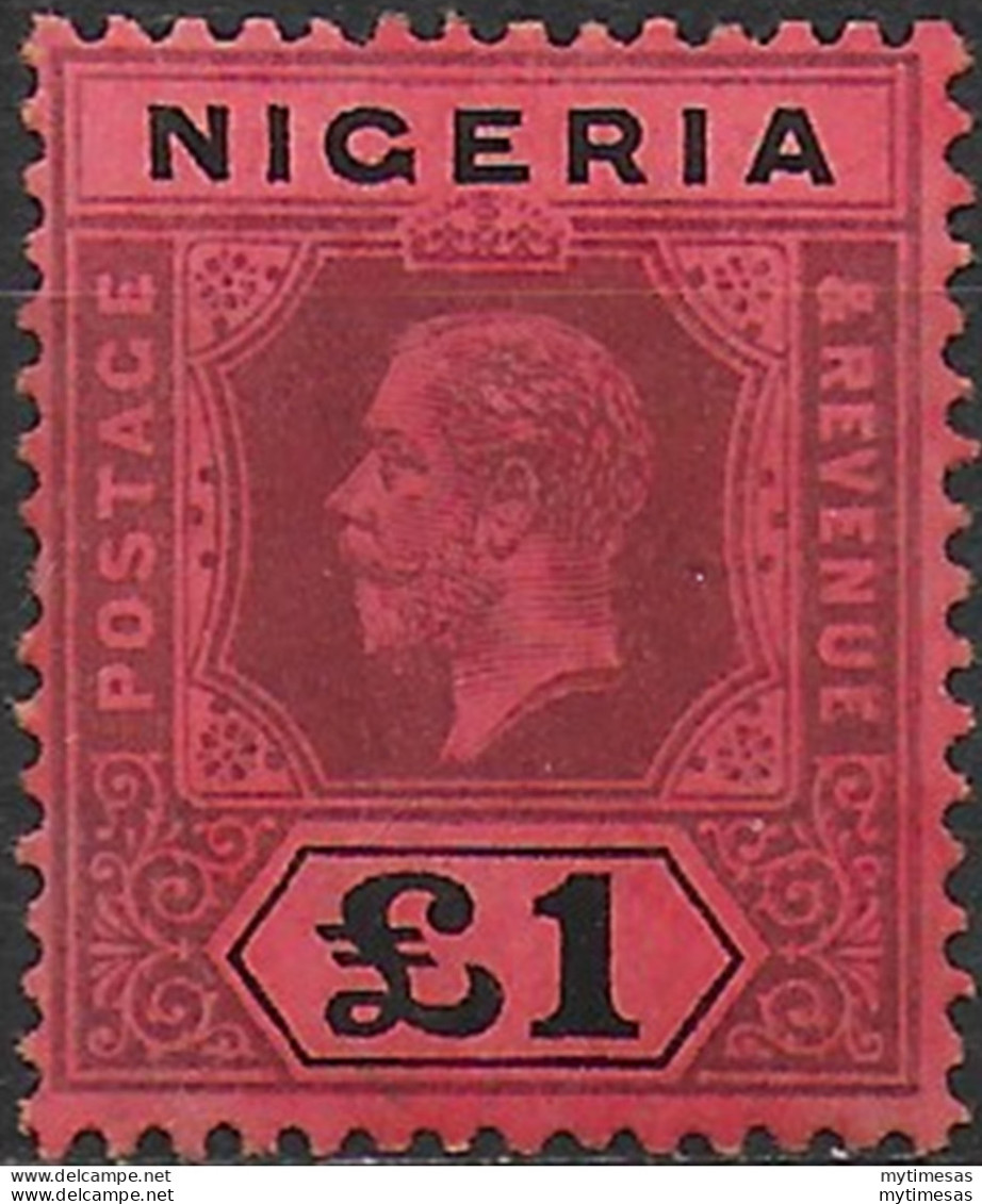 1927 Nigeria George V £1 Deep Purple And Black/red MH SG N. 12b - Autres & Non Classés