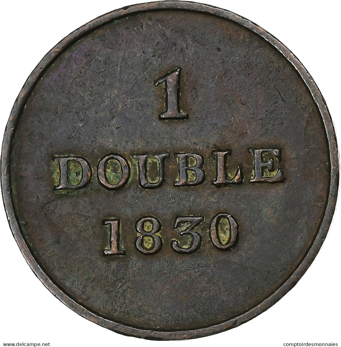 Guernesey, Double, 1830, Bronze, TTB - Guernsey