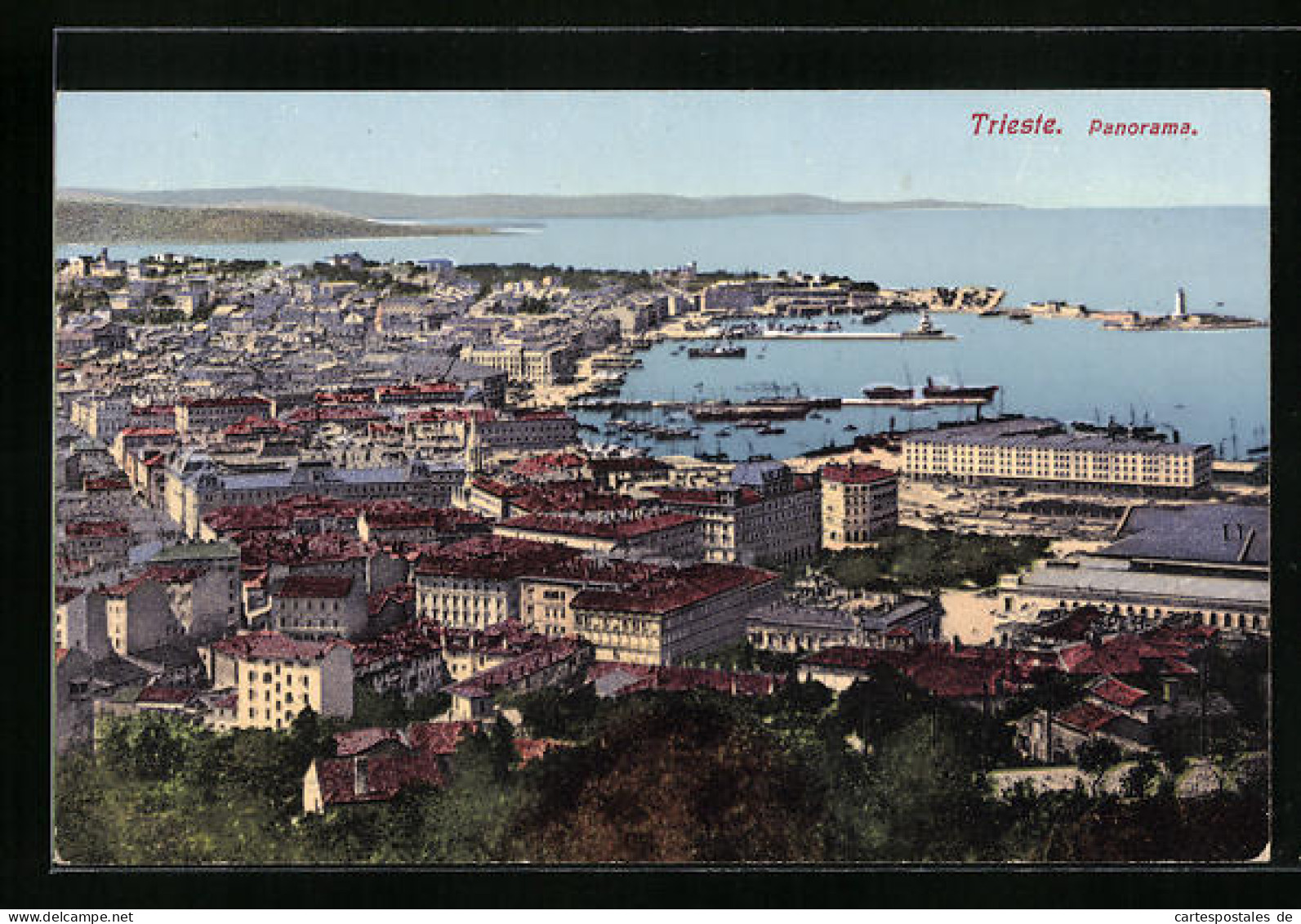 Cartolina Trieste, Panorama Mit Hafen, Schiffe, Leuchtturm  - Trieste