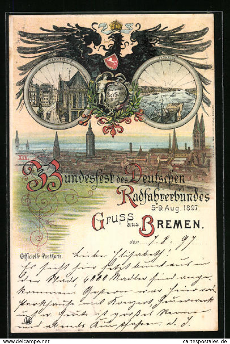 Lithographie Bremen, Bundesfest Des Deutschen Radfahrerbundes 1897, Velo Fahrrad  - Other & Unclassified