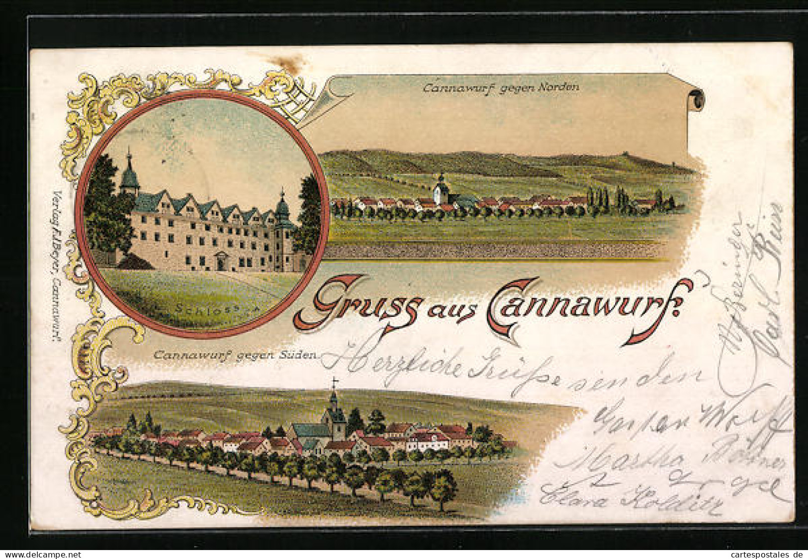 Lithographie Cannawurf, Schloss, Ortsansichten Gegen Süden Und Norden  - Autres & Non Classés