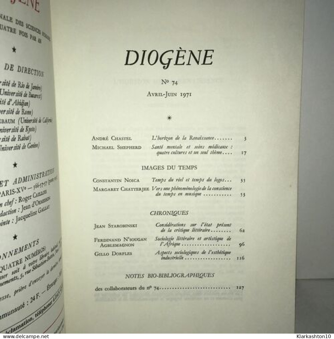 Revue DIOGENE N 74 De Avril Juin 1974 éd Gallimard Ba73 B - Unclassified