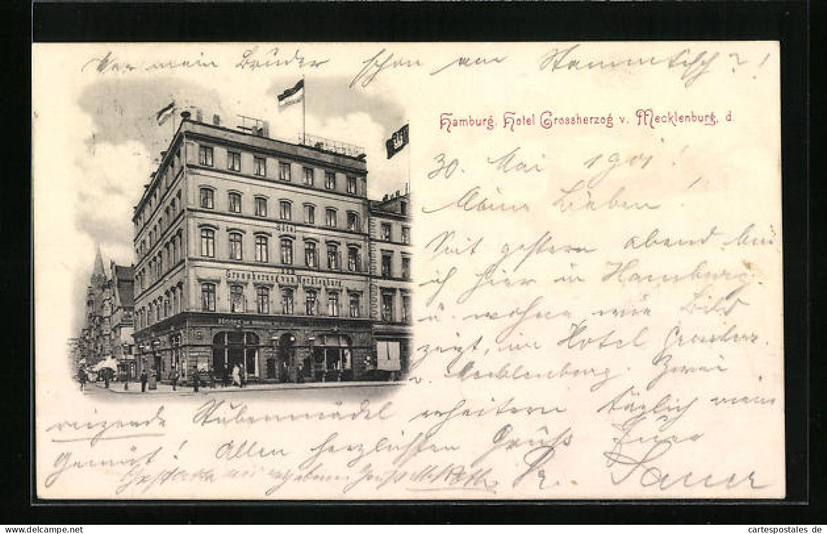 AK Hamburg, Hotel Grossherzog Von Mecklenburg - Gebäude Mit Passanten  - Mitte