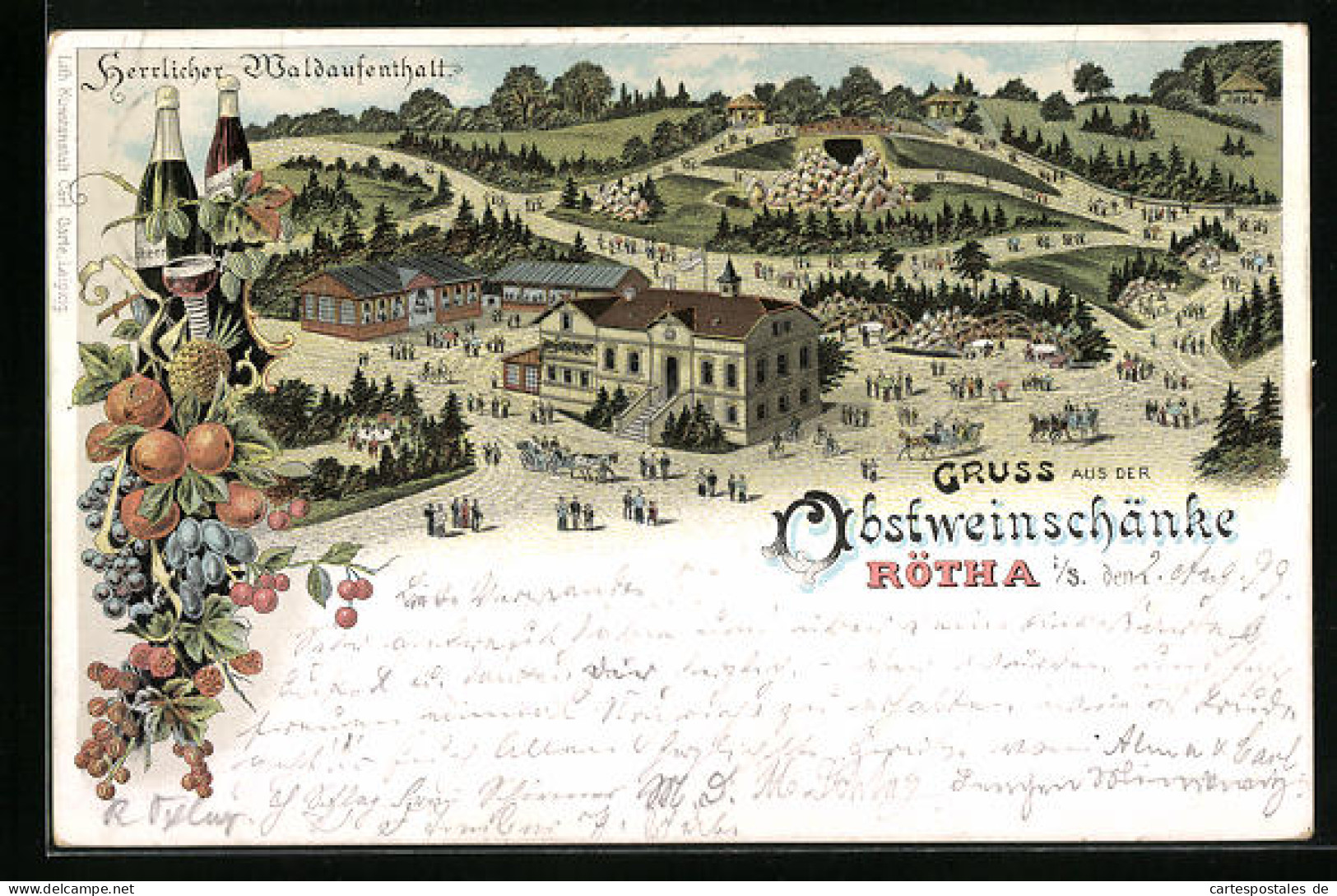 Lithographie Rötha I. S., Obstweinschänke Mit Weinreben  - Roetha