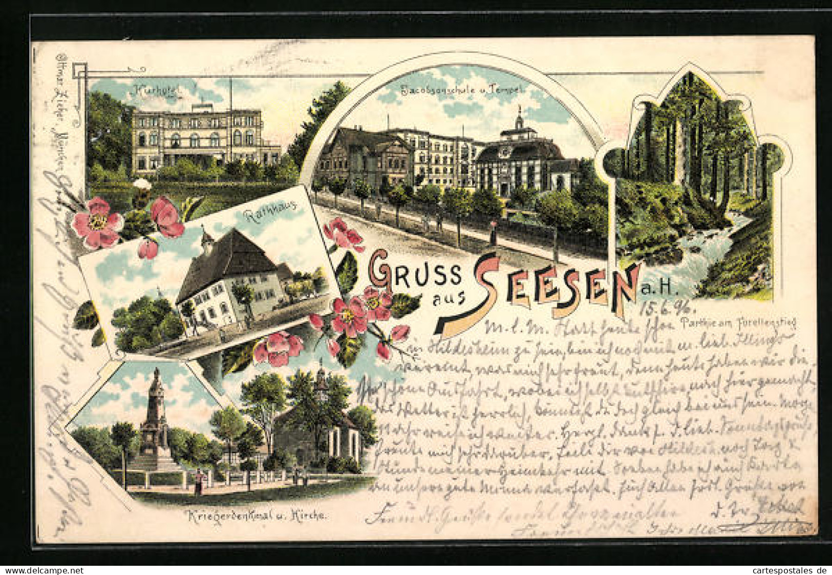 Lithographie Seesen A. H., Kurhotel, Jacobsonschule Und Synagoge, Rathaus  - Judaísmo