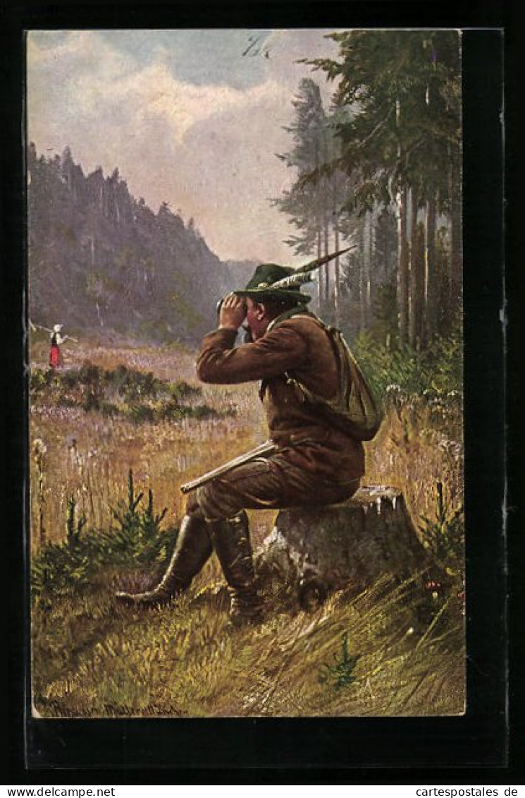AK Jäger Schaut Durch Ein Fernglas  - Chasse