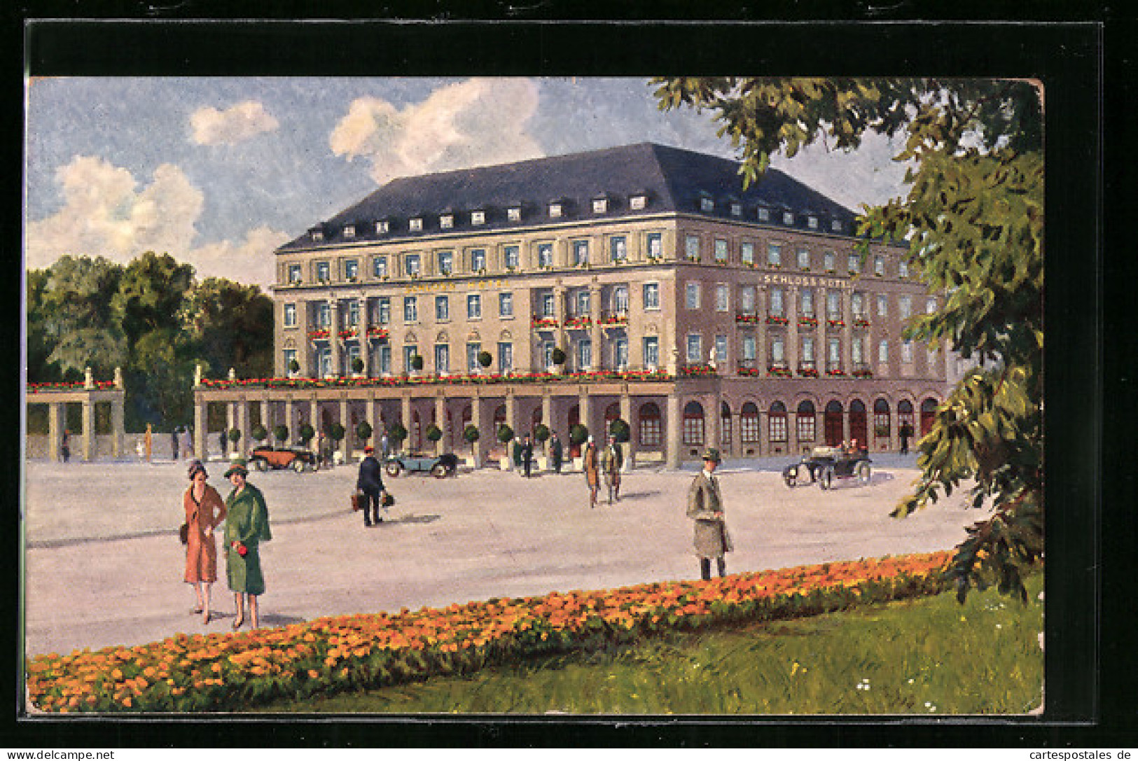 Künstler-AK Karlsruhe, Partie Am Schloss-Hotel  - Karlsruhe