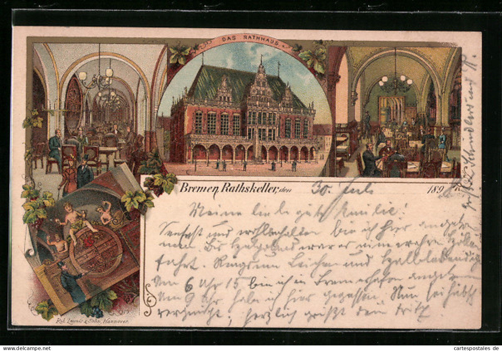 Lithographie Bremen, Gasthaus Rathskeller Im Rathaus  - Bremen