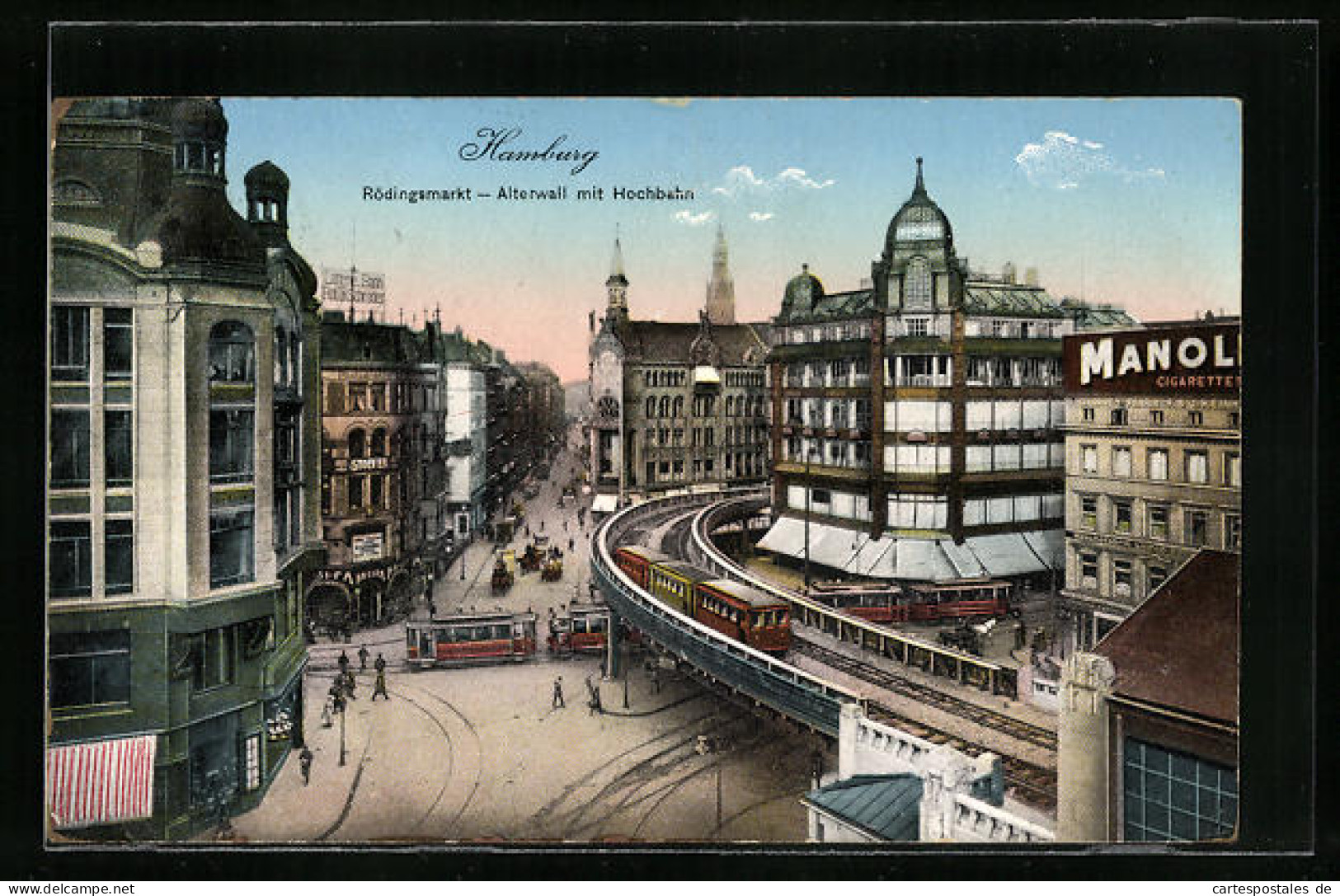 AK Hamburg, Rödingsmarkt, Alter Wall Mit Hochbahn Und Strassenbahn  - Tram