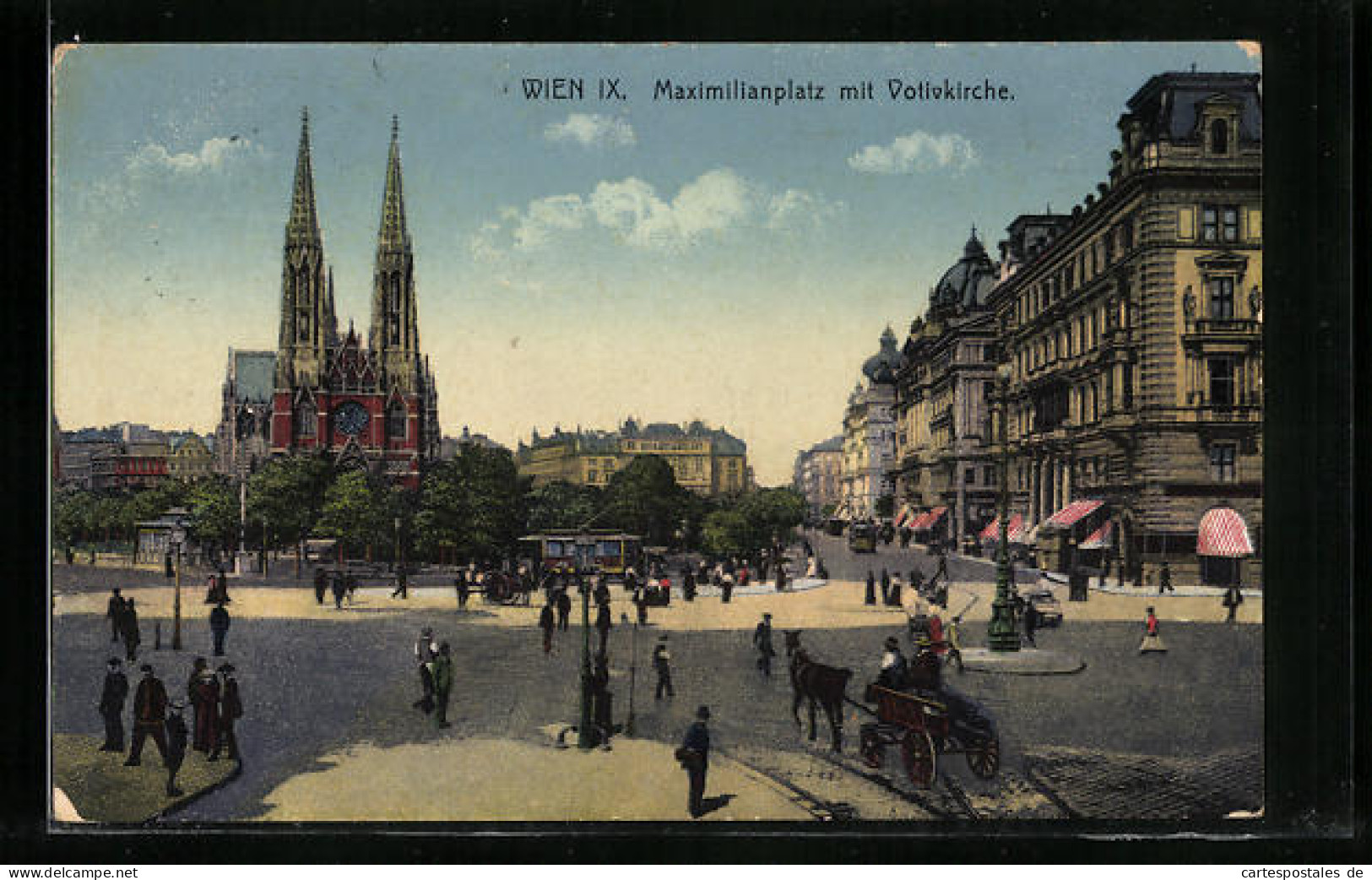 AK Wien, Maximilianplatz Mit Votivkirche Und Strassenbahn  - Tram