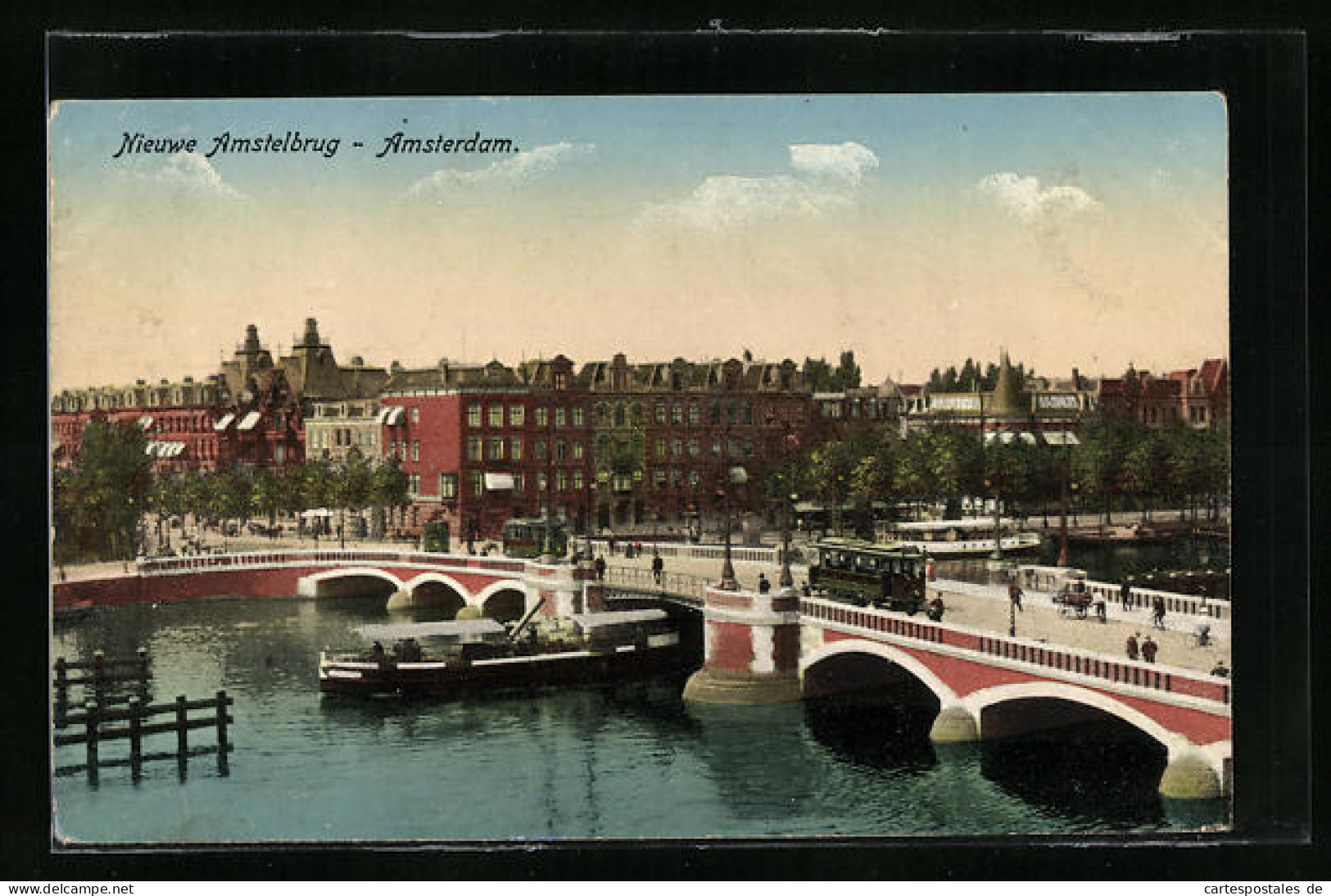 AK Amsterdam, Nieuwe Amstelbrug, Strassenbahn  - Tramways