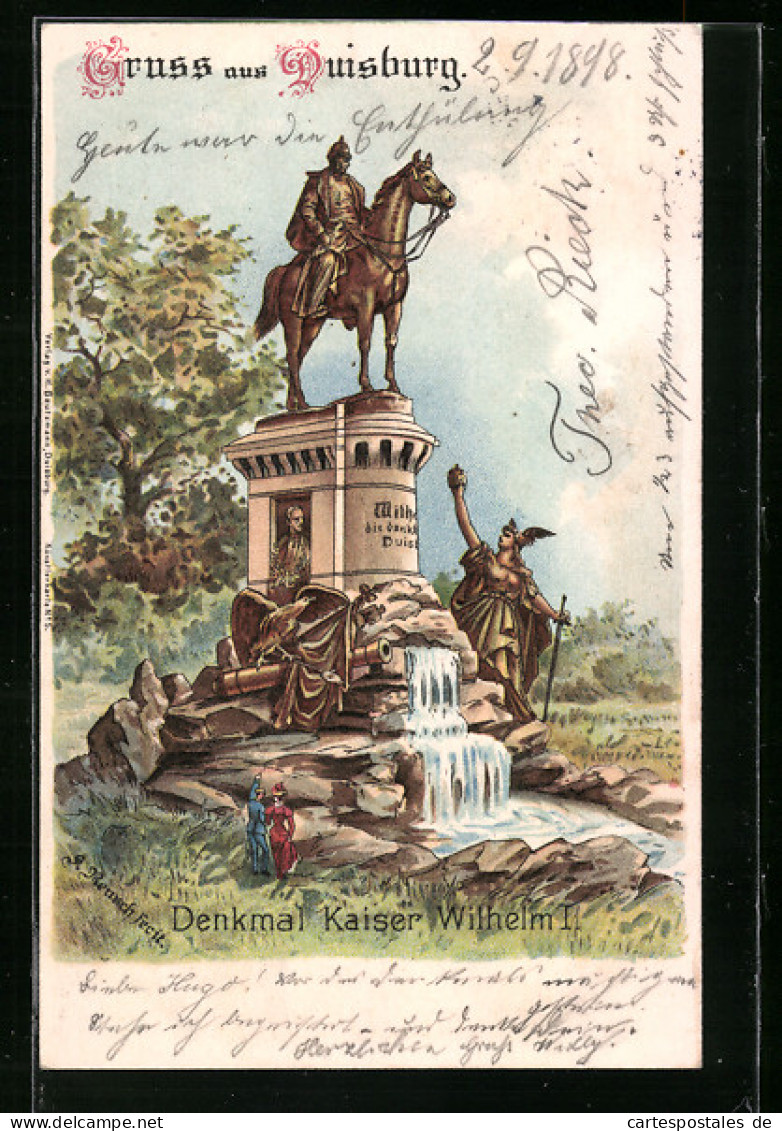 Lithographie Duisburg, Denkmal Von Kaiser Wilhelm I.  - Duisburg