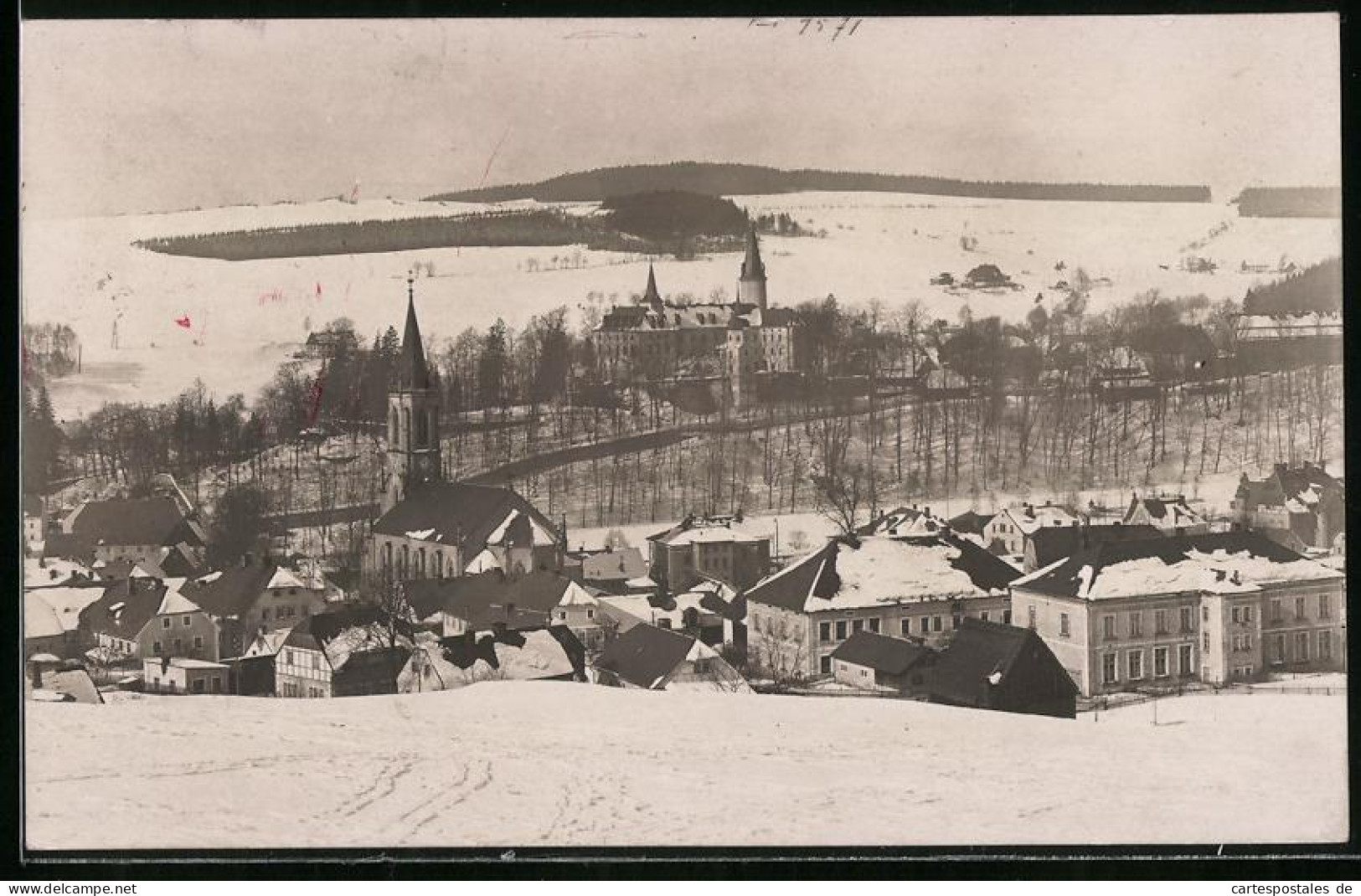 Fotografie Brück & Sohn Meissen, Ansicht Neuhausen I. Sa., Blick Auf Den Ort Mit Kirche  - Lieux