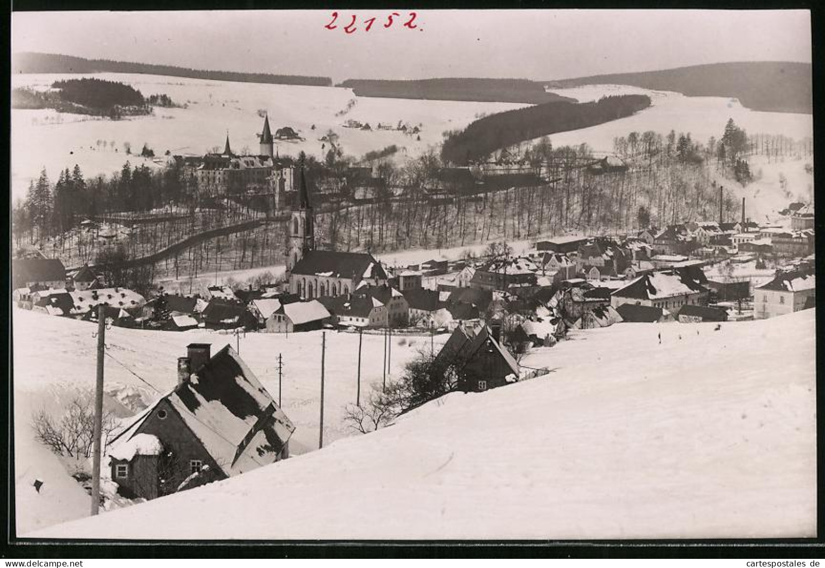 Fotografie Brück & Sohn Meissen, Ansicht Neuhausen I. Sa., Blick In Den Ort Mit Kirche Und Schloss  - Lieux