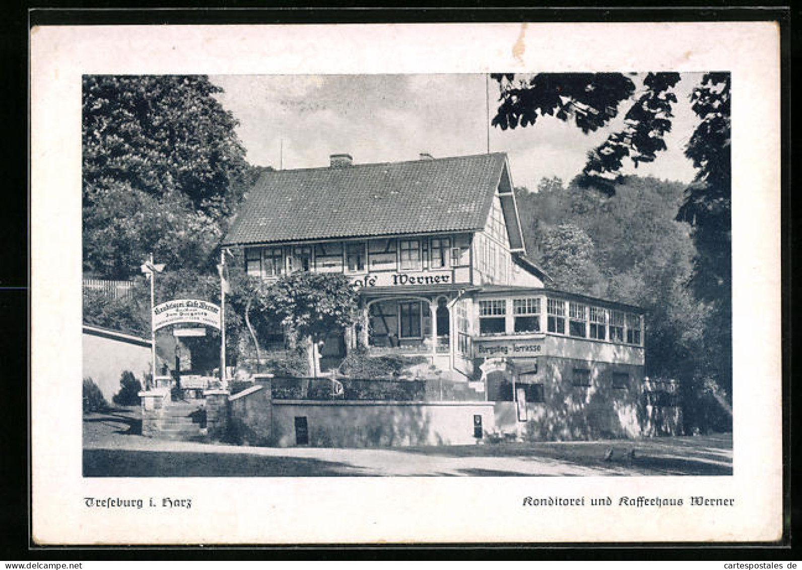 AK Treseburg, Konditorei Und Kaffeehaus Werner, Hotel Und Pension Zum Burgstieg  - Autres & Non Classés