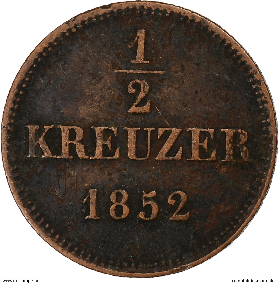 Etats Allemands, BAVARIA, Maximilian II, 1/2 Kreuzer, 1852, Munich, Cuivre, TB - Groschen & Andere Kleinmünzen