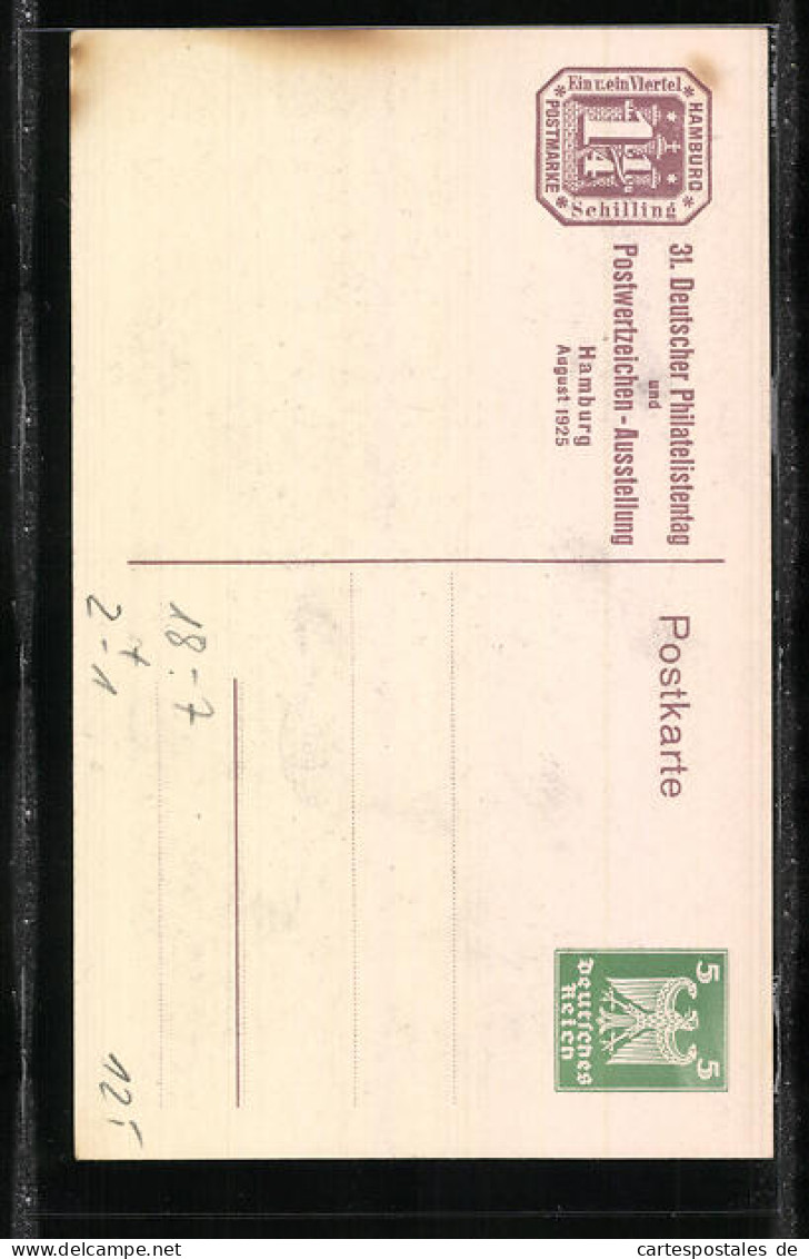 AK Hamburg, 31. Deutscher Philatelistentag 1925 Und Postwertzeichen-Ausstellung, Altes Fleet, Ganzsache  - Timbres (représentations)