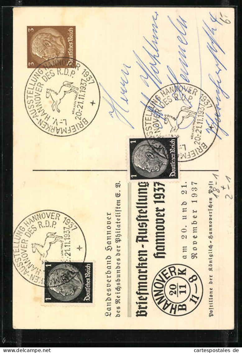 AK Hannover, Briefmarken-Ausstellung 1937, Postillone Der Kgl. Hannoverschen Post, Ganzsache  - Timbres (représentations)