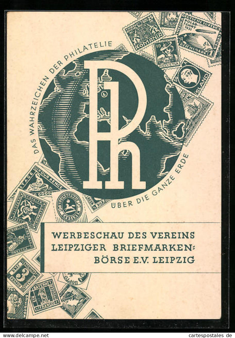 AK Leipzig, Briefmarken-Werbeschau Des Vereins Leipziger Briefmarken-Börse 1933, Ganzsache  - Timbres (représentations)