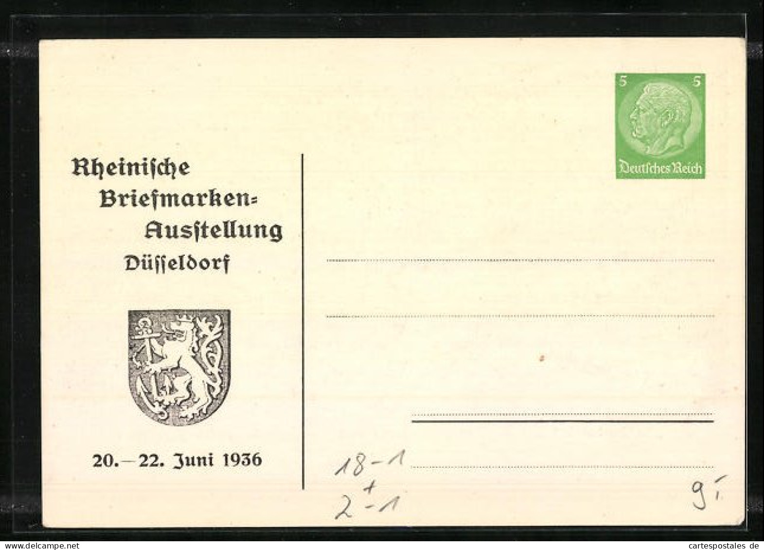Künstler-AK Düsseldorf, Rheinische Briefmarken-Ausstellung 1936, Die Schirmherrin Trifft Ein, Ganzsache  - Briefmarken (Abbildungen)