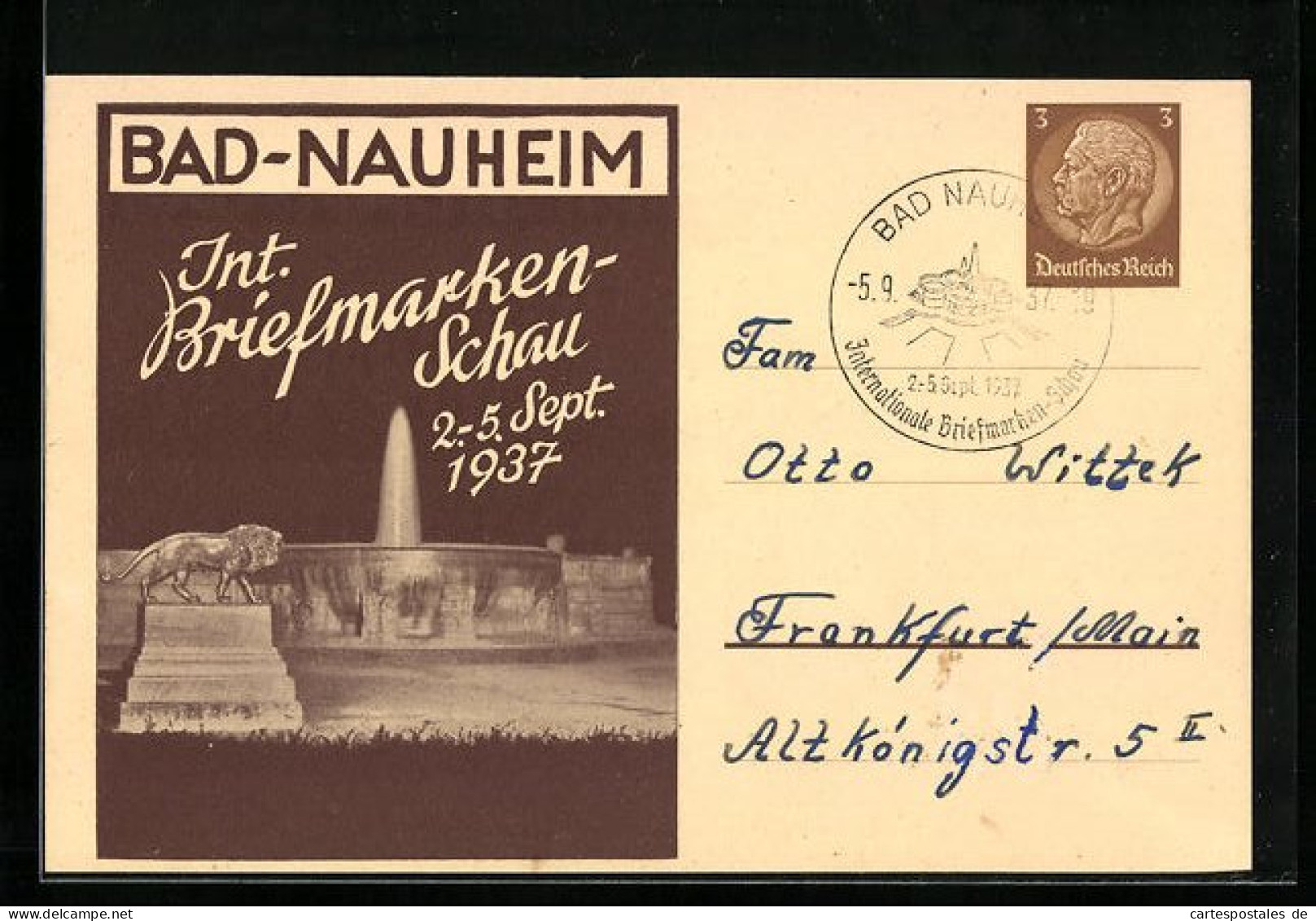 AK Bad Nauheim, Internationale Briefmarken-Schau 2.-5.9.1937, Ganzsache  - Stamps (pictures)