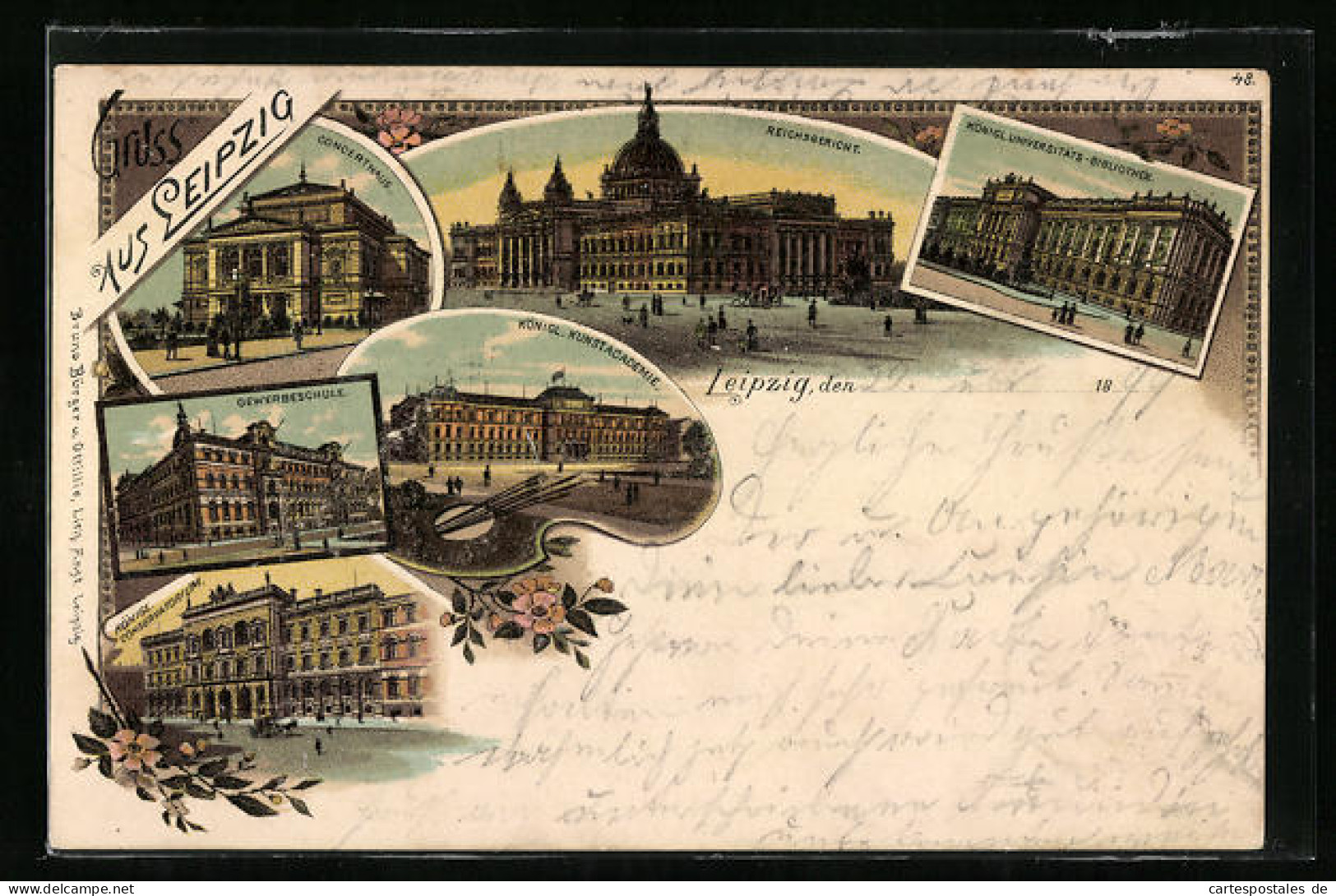 Lithographie Leipzig, Königl. Kunstakademie, Gewerbeschule Und Concerthaus  - Leipzig