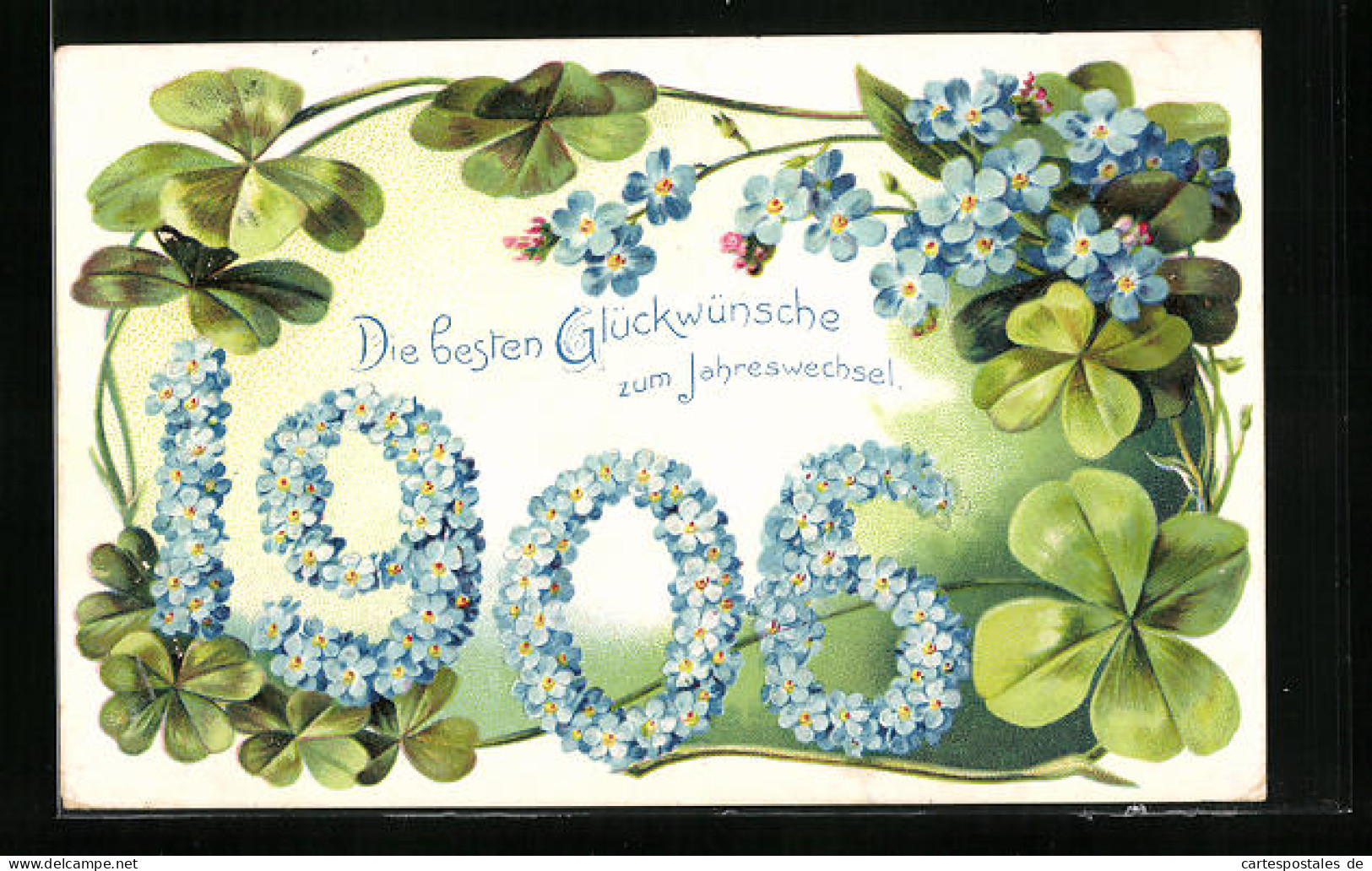 Präge-AK Glückwünsche Zu Neujahr 1906, Kleeblatt-Motiv  - Autres & Non Classés
