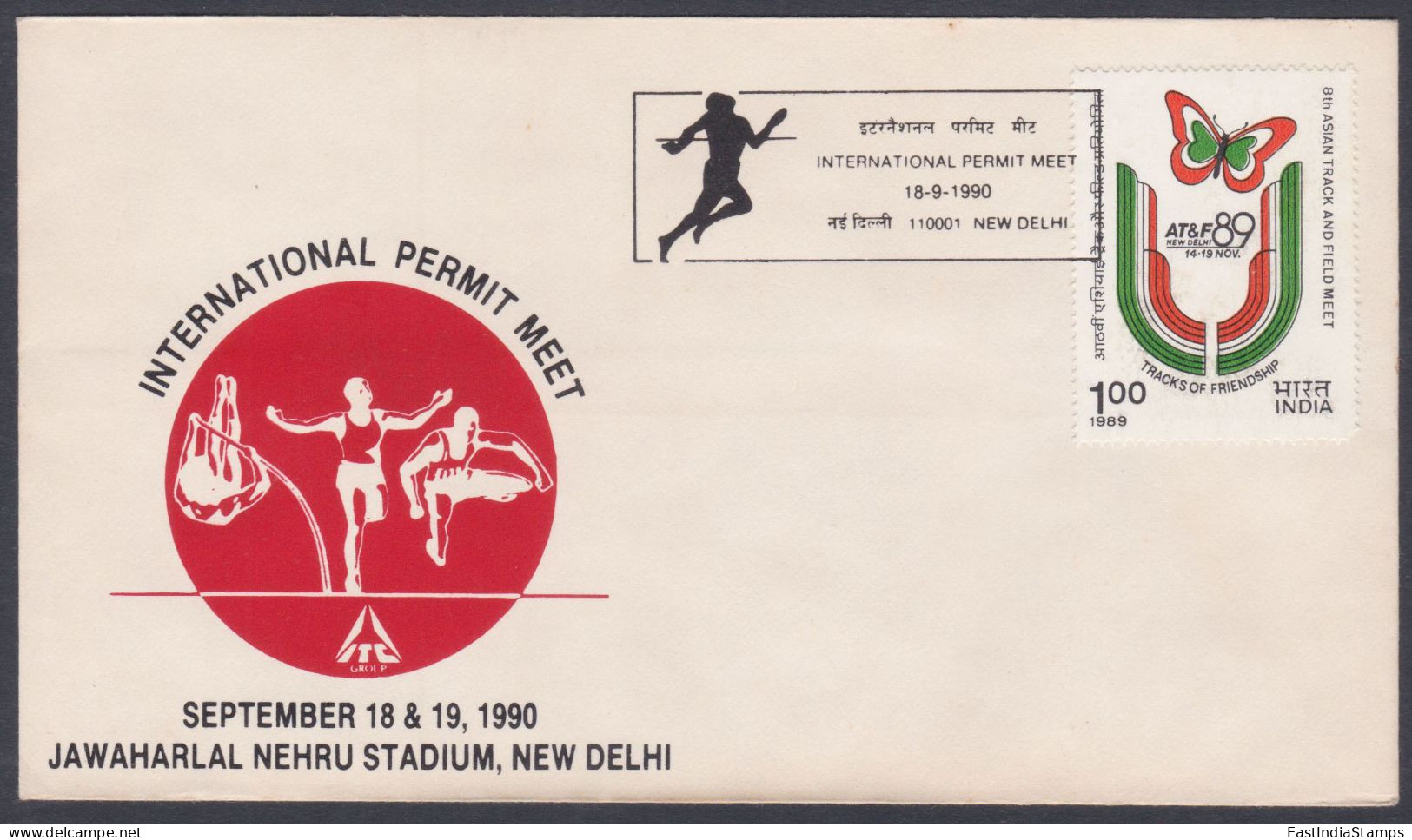 Inde India 1990 Special Cover International Permit Meet, Athletics, Nehru Stadium, Sport, Sports, Pictorial Postmark - Lettres & Documents